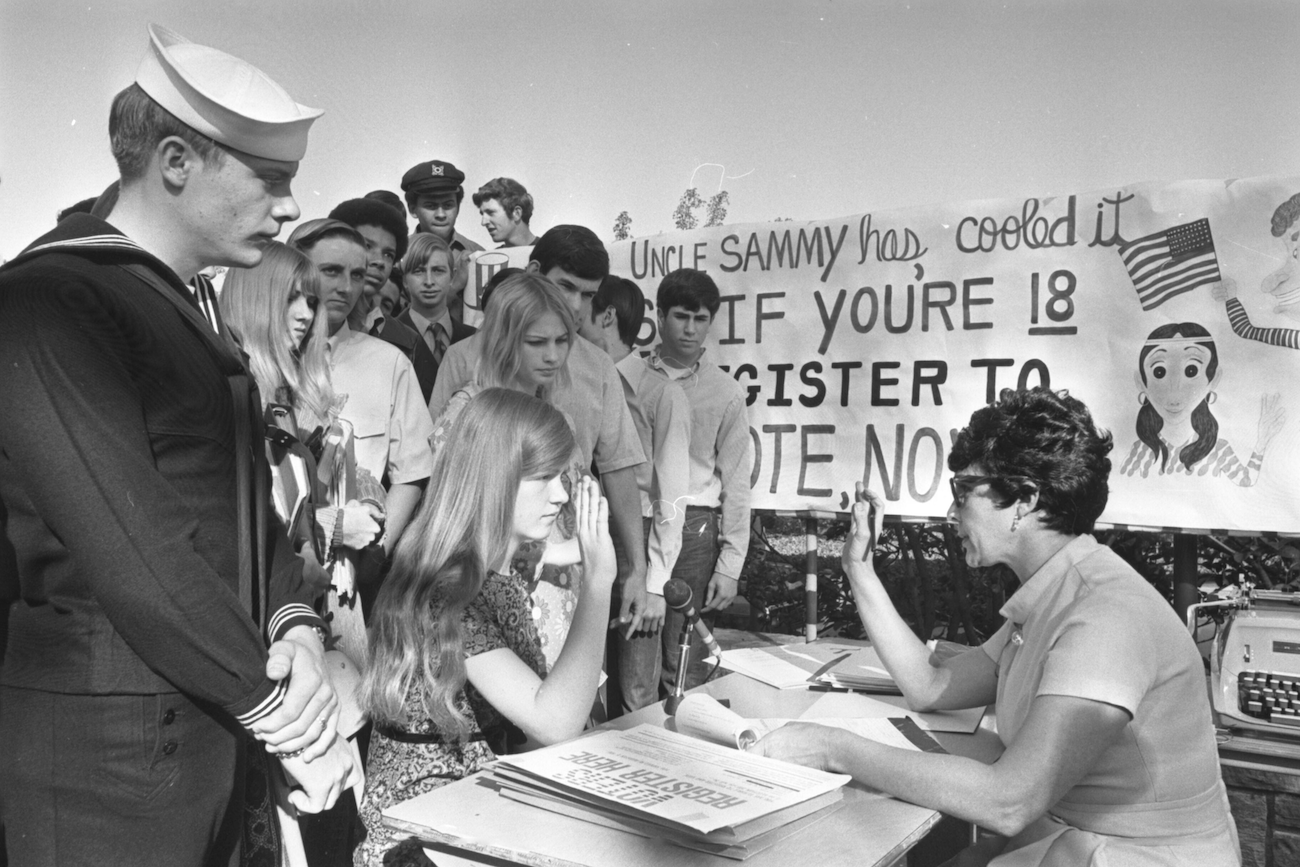 Student registering to vote in 1980s